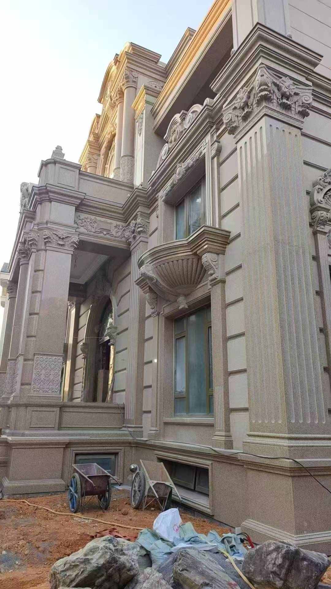 防城港 黄金麻花岗岩光面别墅外墙干挂施工完成