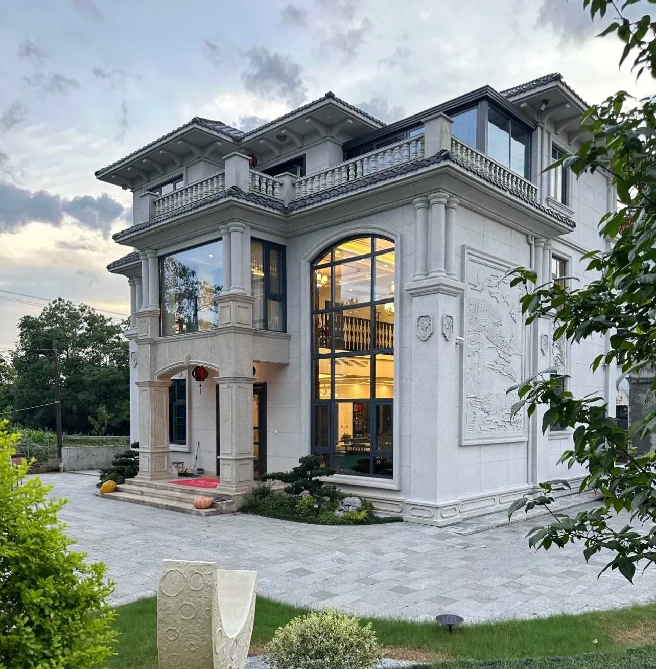 防城港 白麻花岗岩私人别墅干挂石材豪华定制