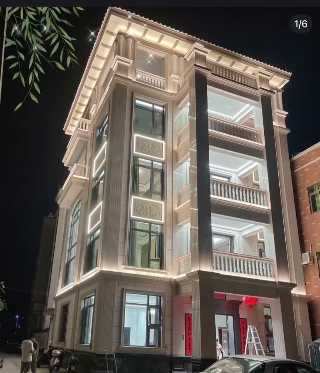 防城港 芝麻白花岗岩别墅外墙夜间效果